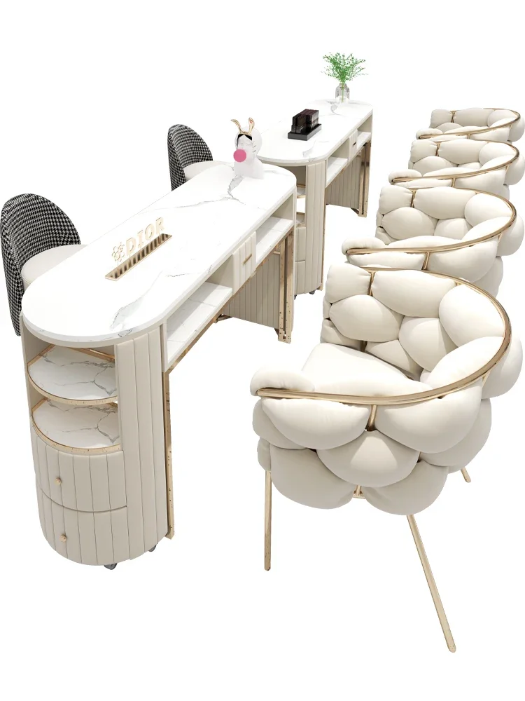 Light Luxury Internet Celebrity Nail Table and Chair Set, Simple Double-layer Manicure Table, Two Person Nail Table