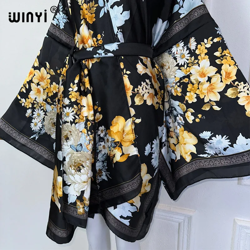 WINYI-Robe de plage kimono imprimé africain boho, cardigan élégant, vêtements de vacances, tenues de plage pour femmes, abaya