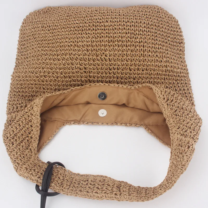 

Casual Large Capaci St Woven Bag Handmade oulder Beach Bag Simple Faion Ci Sle Soft PU Leather Foldable Waable
