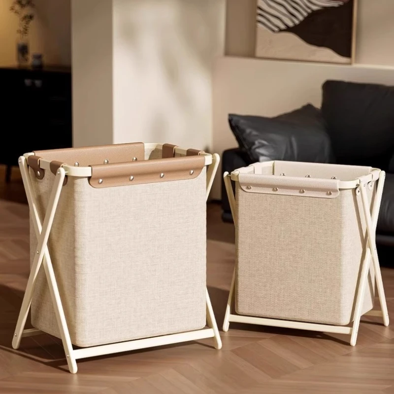 

‌Premium Steel Frame Laundry Basket X-Shaped Design Holds More Water-Resistant Easy Clean Leather Handles Modern Clothes