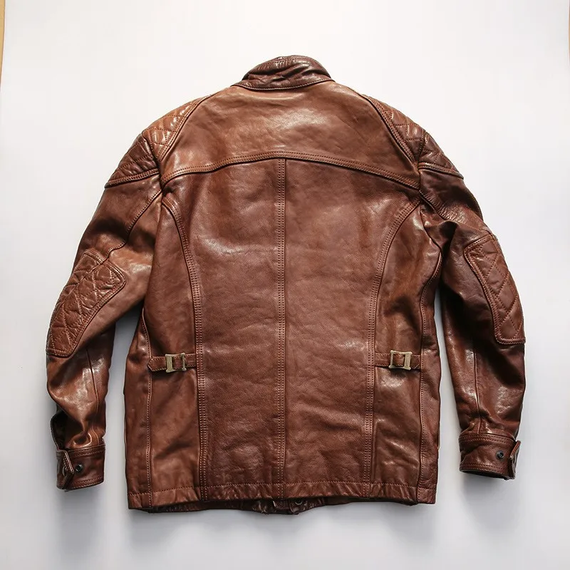 Mid-length leather for men top layer vegetable-tanned cowhide