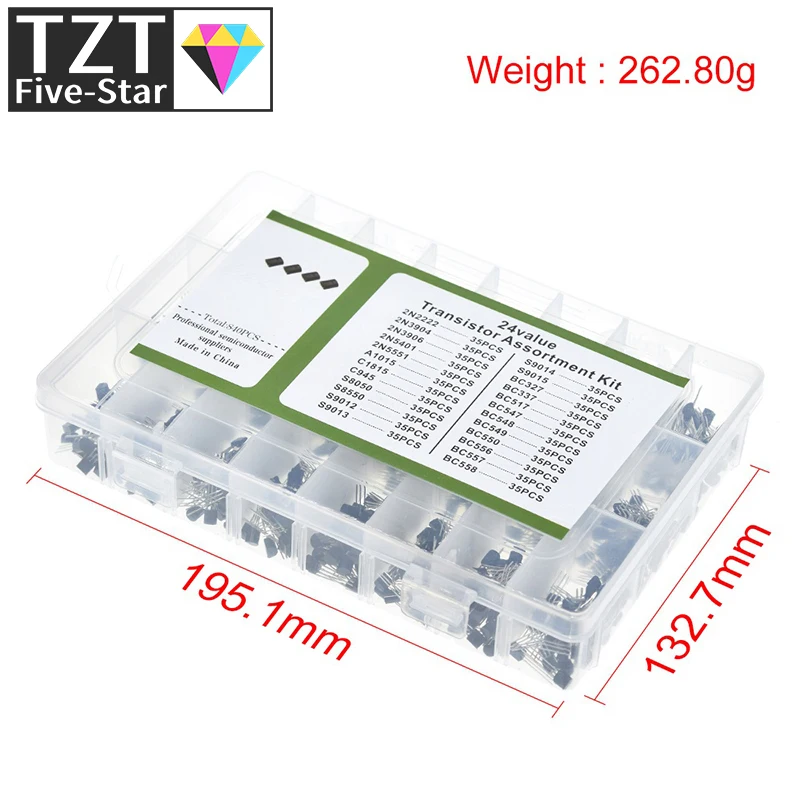 840pcs/set 24Values TO-92 Transistor Assortment Kit BC327 BC337 BC547 transistor 2N2222 3904 3906 C945 PNP/NPN transistors pack