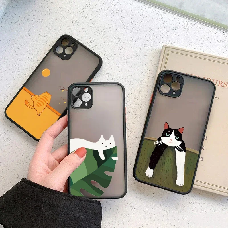 

Funny Cartoon Cat Phone Case For iPhone 17 16 15 11 12 14 13 Pro Max Mini X XS XR 7 8 Plus SE Shockproof Hard Matte Cover Shell