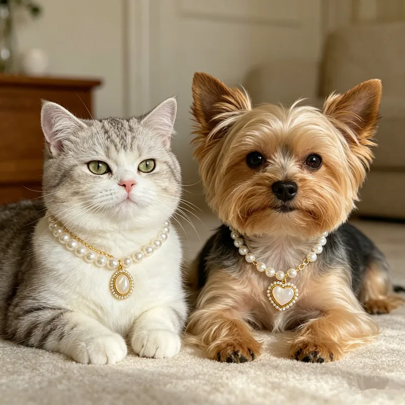 

Retro Heart Pearl Pet Necklace Elegant Dog Cat Collar Adjustable Jewelry for Puppy Kitten Wedding Photo Prop