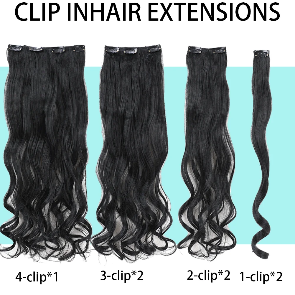 22Inch Long Body Wave Clip in Hair Extension Hairstyle 16 Clips 7Pcs/Set Synthetic Black Brown Hairpieces For Women