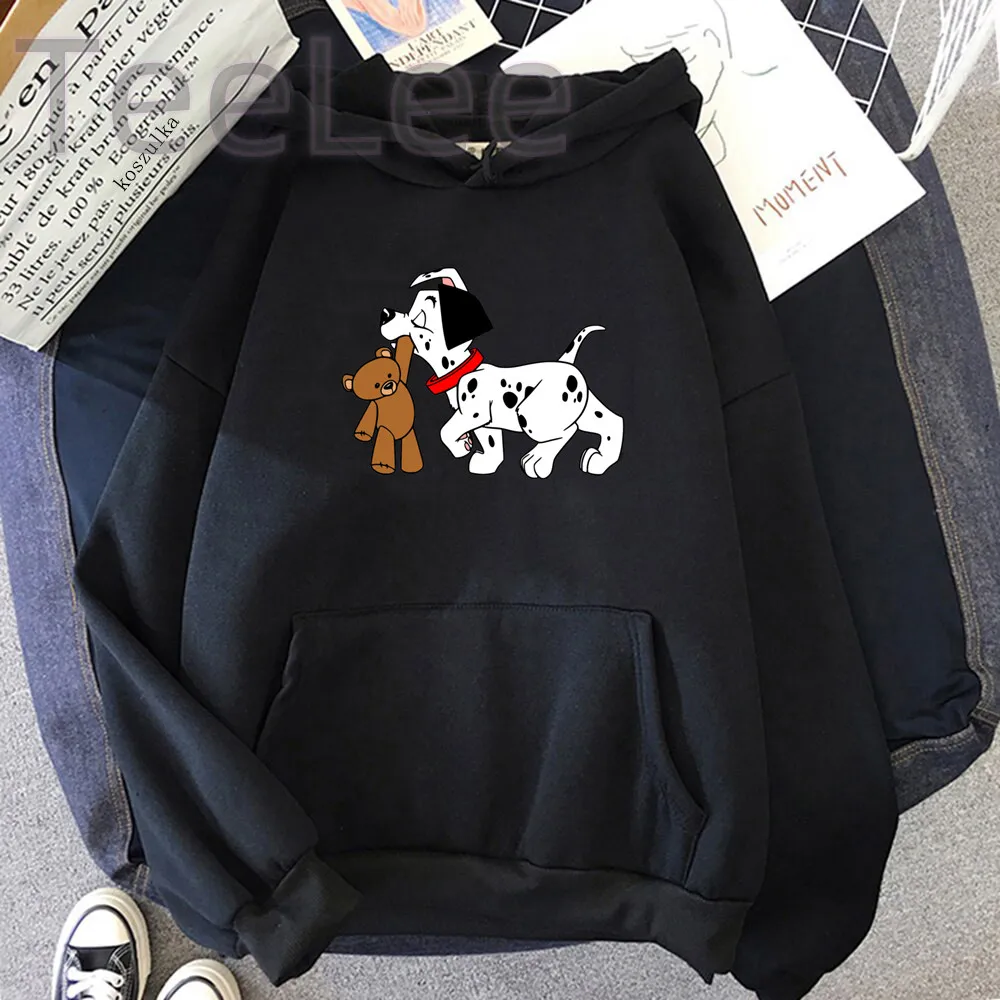 Cute Cartoon Puppies Hoodies para mulheres, engraçados 101 Dálmatas, roupas estampadas, moletom casual extragrande, moda