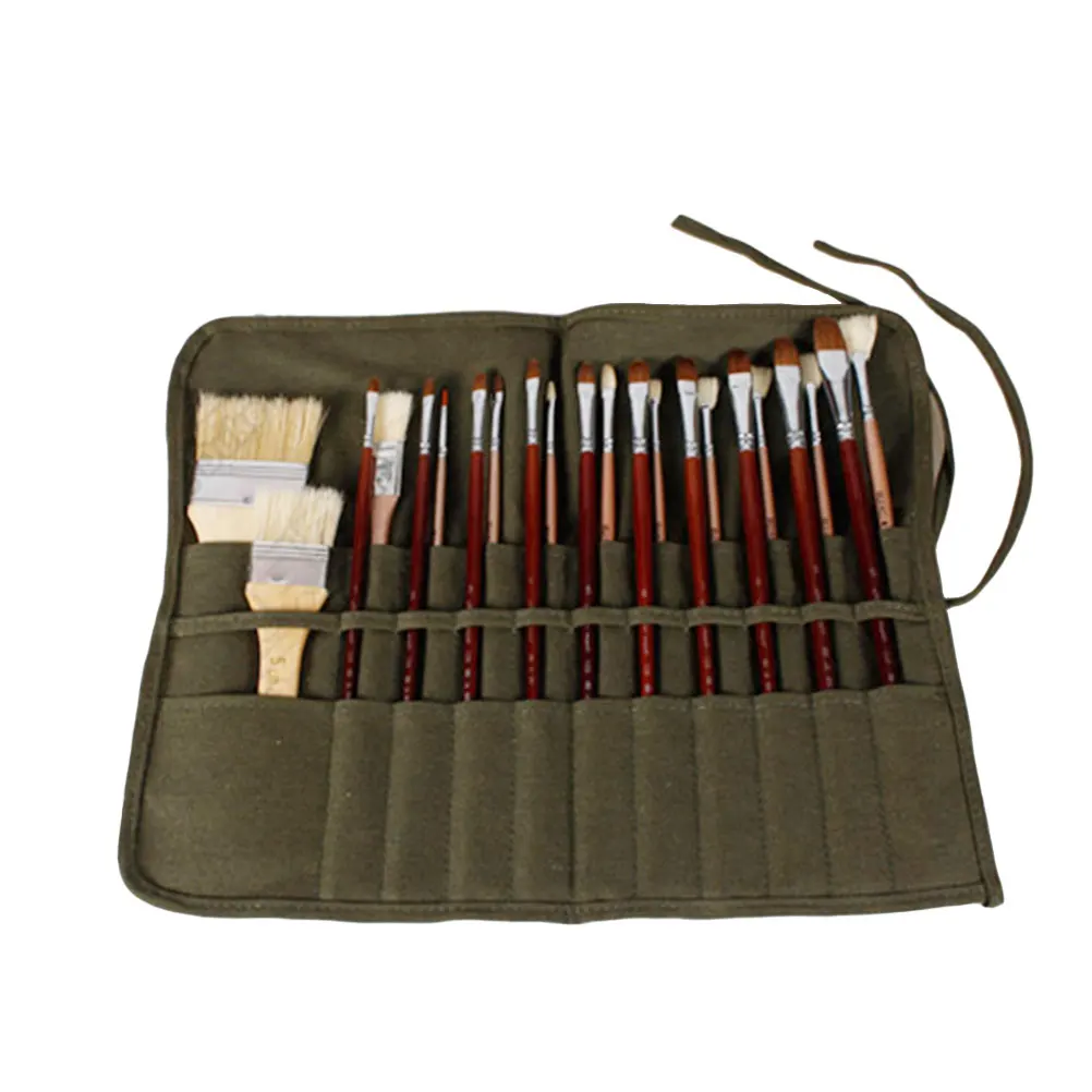 Paint Brush Holder Canvas Pouch Oil Brush Storage Roll Up Organizer Durable Breathable Fabric For Artist Watercolor