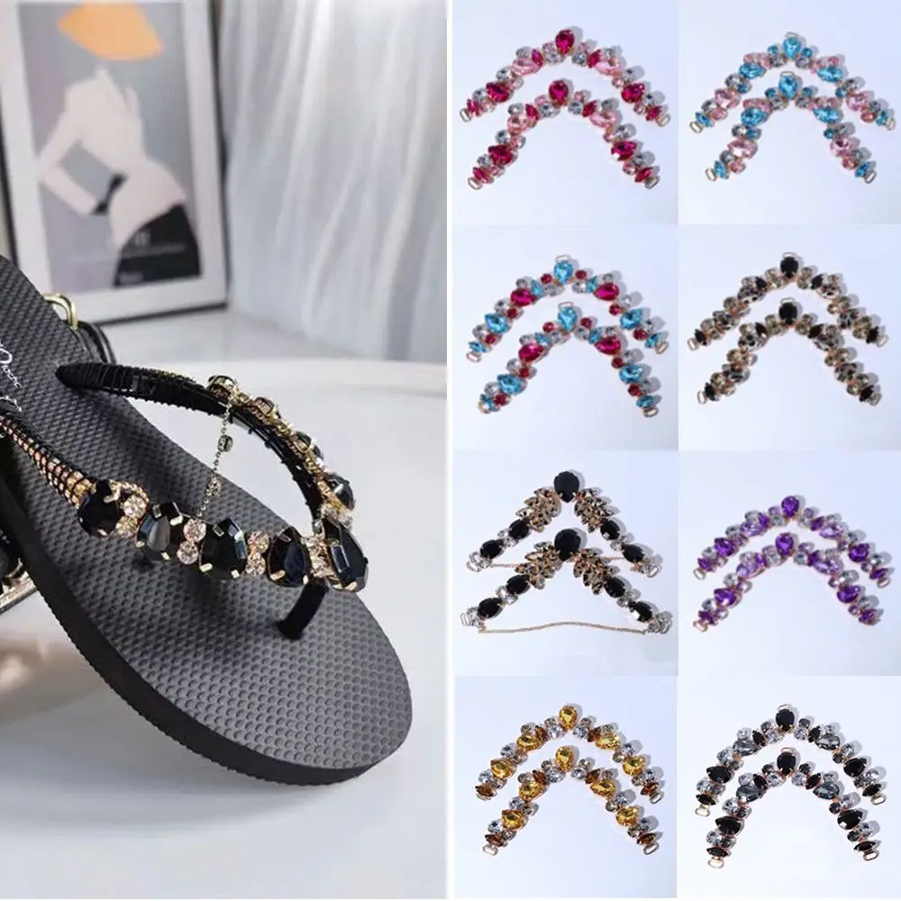 2pcs Casual Acrylic Crystal Sandal Beach Slider Decorate Chain Removable DIY Herringbone Slipper Chain Shoe Flower Ladies