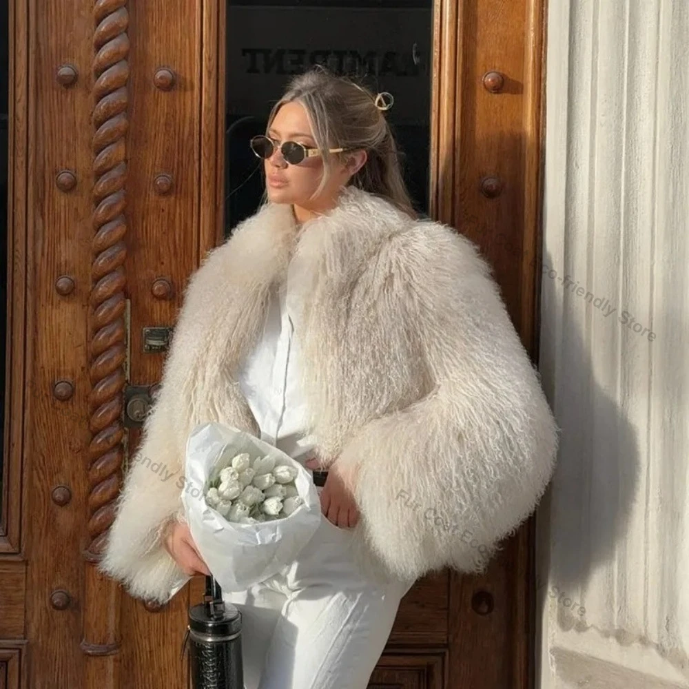 Fur Coat Eco-friendly Female Fake Mongolian Sheep Fur Fluffy Jacket Women New Winter Fur Artificial Thick Warm Outerwear Lady