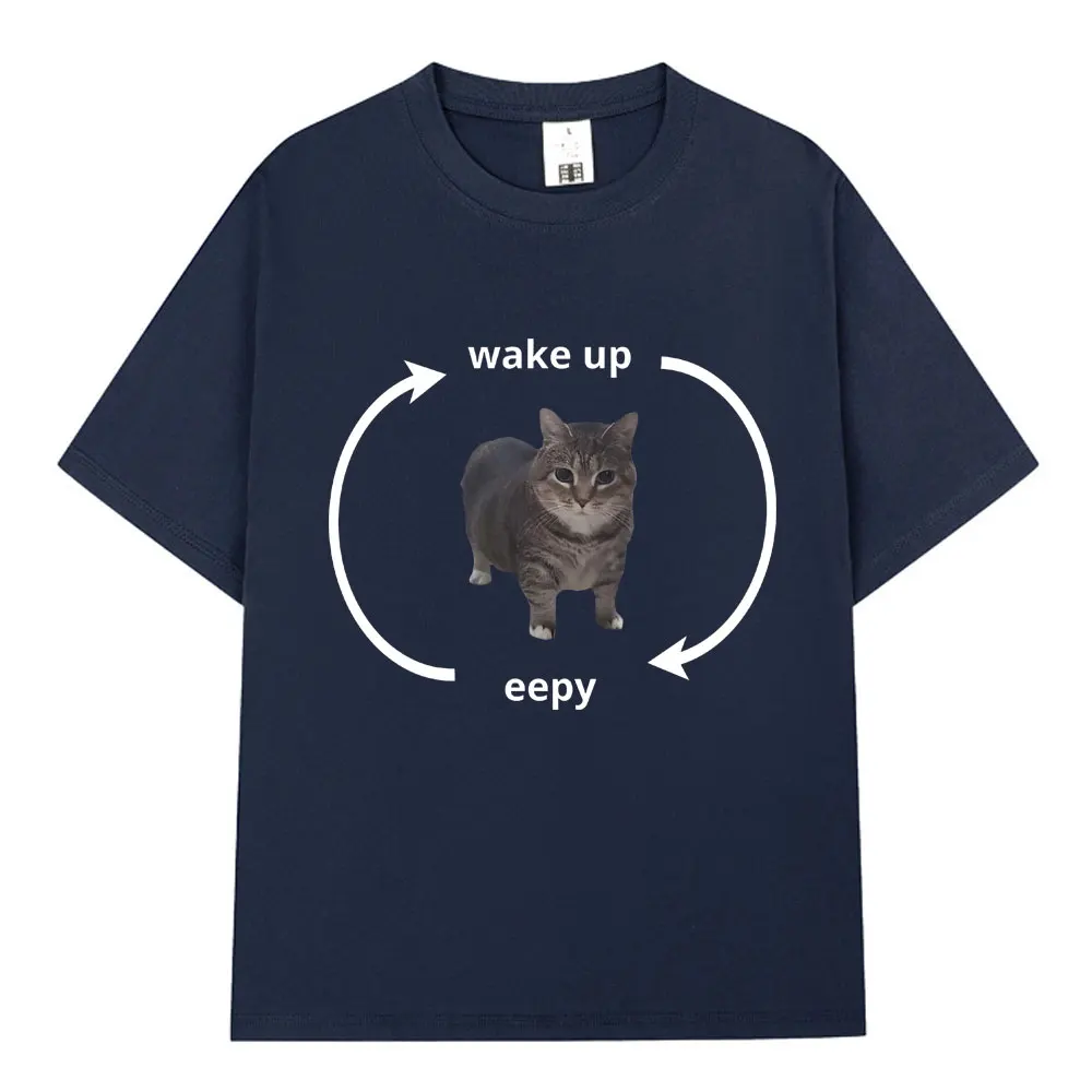 Wake Up Eepy Kitty T Shirt Sleepy Head Funny Cat Animal Lover Short Sleeve T-shirts Men Women's Casual Cotton Oversized T-shirts