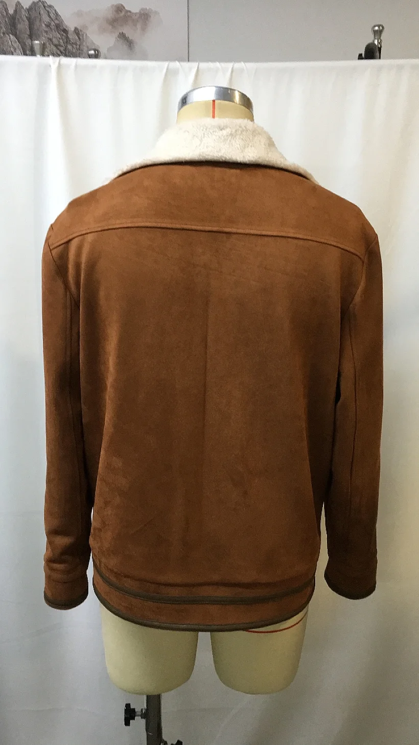 سترة رجالي من جلد الغزال البني لعام 2025 بتصميم عتيق وبطانة شتوية دافئة لراكبي الدراجات النارية ملابس خارجية للطيران بتصميم عتيق