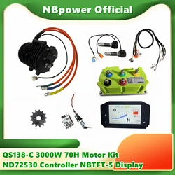 70H QS138 V3 3KW 100KMH Mid-Drive Motor Internal Gears 1:2.35 Kit With Fardriver ND72530 NBTFT-5 display For Electric Motorcycle