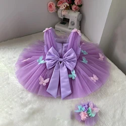 Toddler Little Mermaid Tulle Party Girls Dresses Butterfly 1st Birthday Wedding Princess Dress For Baby Floral Bow Girl Clothing