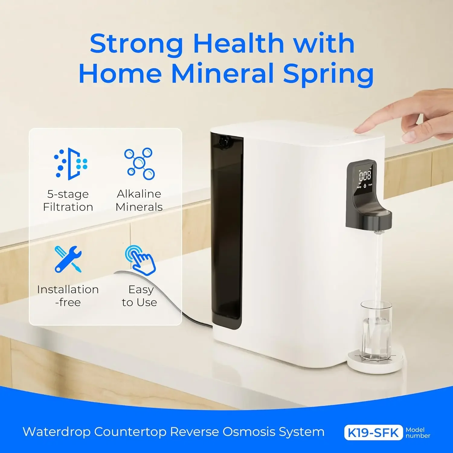 Instant Hot Water Dispenser, Reverse Osmosis Water Filter Countertop Pure to Drain Temperature Options Stage, No Installation