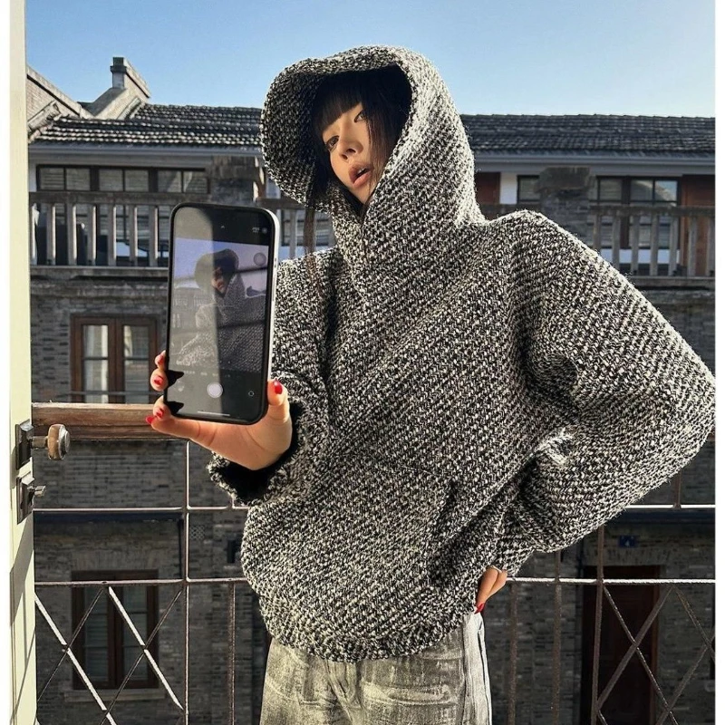 Y2k-Sudadera con capucha Vintage americana para mujer, ropa de calle de manga larga, sudadera informal de Color puro, estilo Retro Punk, moda de otoño 2025