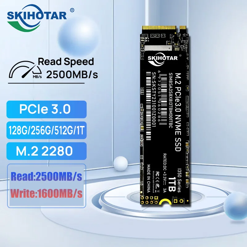 SKIHOTAR 2280 SSD PCIe3.0 NVMe 128GB 256GB 512GB 1TB 2500MB/s M.2 i350 Solid State Drive for Laptops Computer PC Server