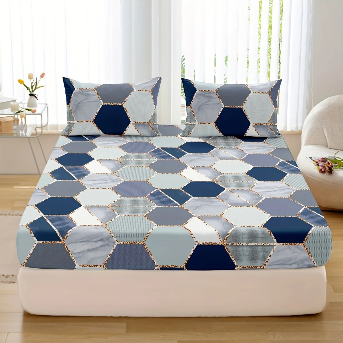 Twin City Mirror Multicolor Printed Fitted Sheet and Pillowcase Set