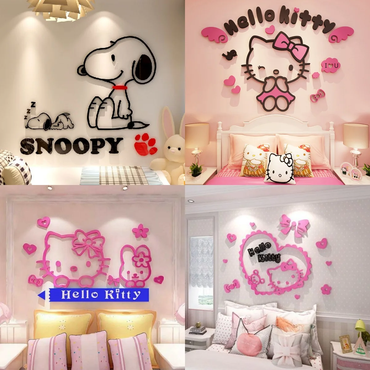 Autocollant 3D en acrylique Sanrios Anime pour filles, crayon mignon, décoration de chambre d'enfant, tête de lit, mur de dessin animé, cadeau Kawaii