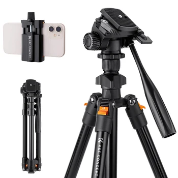 K&amp;F Concept 64 inch/162cm Lightweight Aluminum Tripods Phone Holder Stand Video Tripod for Photography Live Streaming DSLR Camera