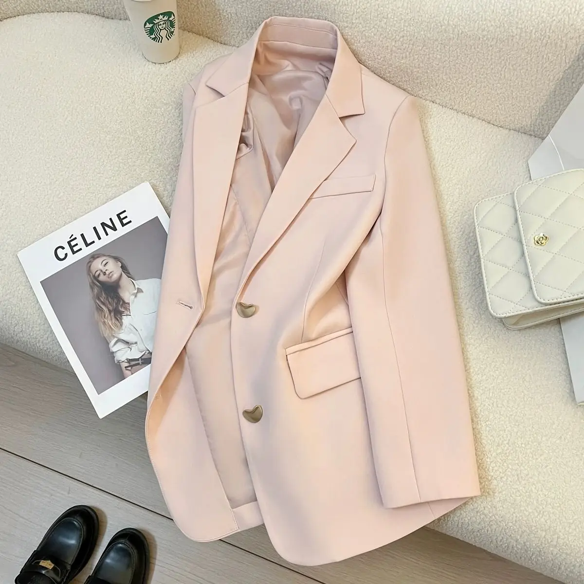 White Peach Pink For Women,  Spring New Style, Petite Size, High-End Casual Temperament, Slim-Fit Blazer