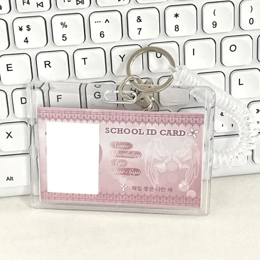 1Pcs Card Cover Acrylic Transparent Double Card Protective Cover Elastic Keychain Id Card Bus Meal Card Work Badge