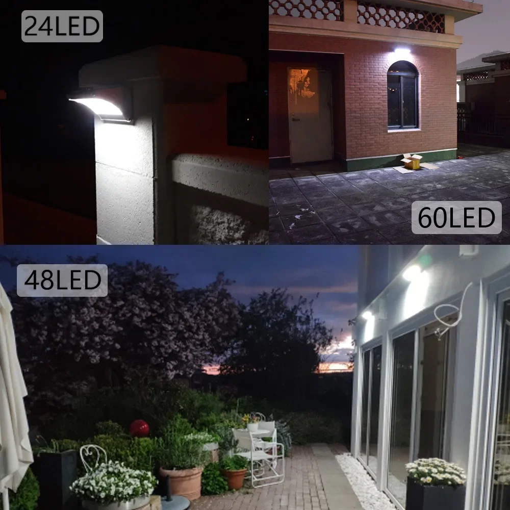 60/48Led Outdoor Solar Wall Light Solar Flood Lights Motion Sensor Waterproof Wall Lamp Metal Housing 1100LM for Garden Lighting