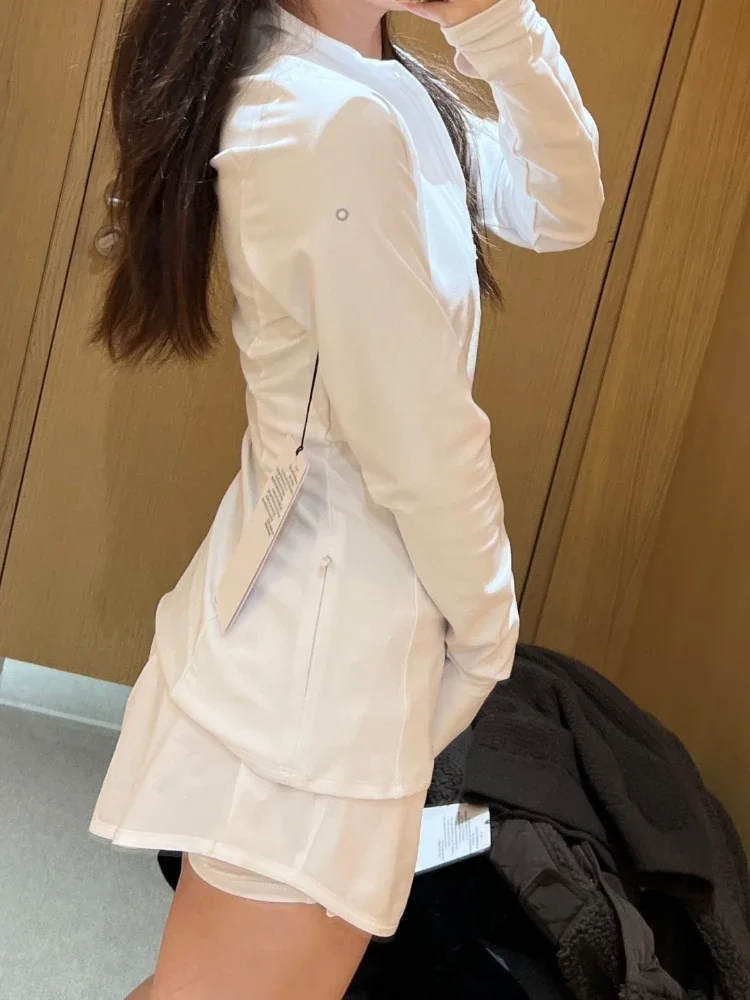 اليوغا قميص بولو المرأة الرياضية نصف سستة ضئيلة طويلة الأكمام أعلى الخريف الأسود الكورية أزياء ضئيلة مريحة الصلبة المرأة قمصان #6