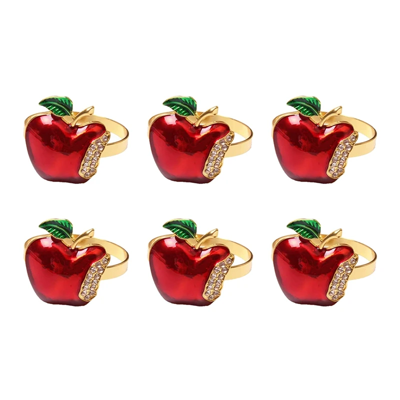 Promotion! 6Pcs Apple Napkin Rings, Metal Plated Apple Vintage Napkin Ring Buckle Holder For Dining Table Decoration