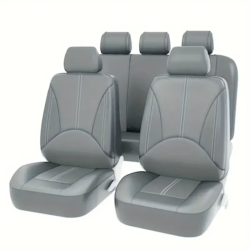 9pcs Universal Car Seat Cover Full Set PU Leather Breathable Front Rear Cover Fit For Cars Trucks Vans SUVs