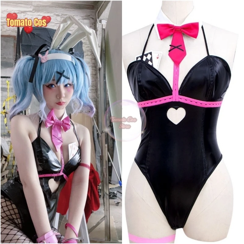 

Anime Miku Rabbit Cosplay hole Black Leather Bunny Girl Sexy Cute Halloween Cosplay Costume Headdresses Clothes Bows girl Wig