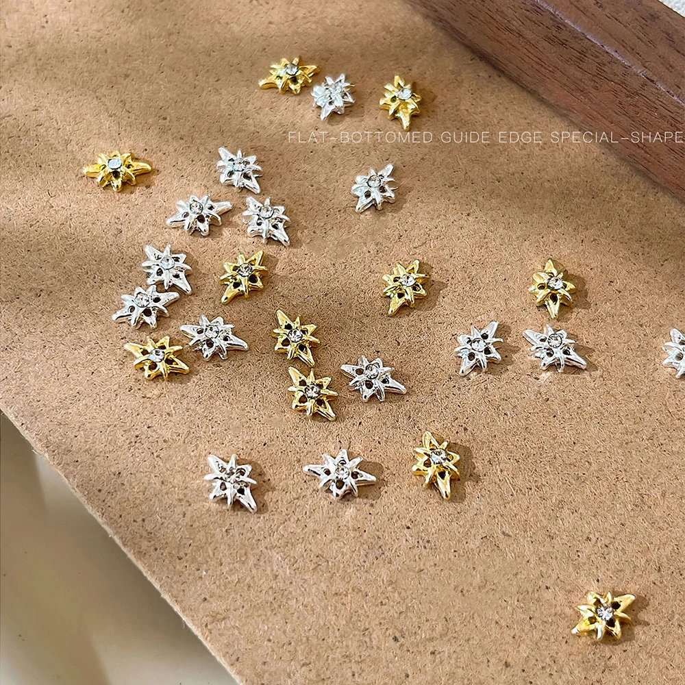 10 pièces Y2k métal argent/or diamant Starlight breloques pour ongles 5.8*8.3mm alliage étoile Nail Art avec cristal diamant étoile pièces pour ongles