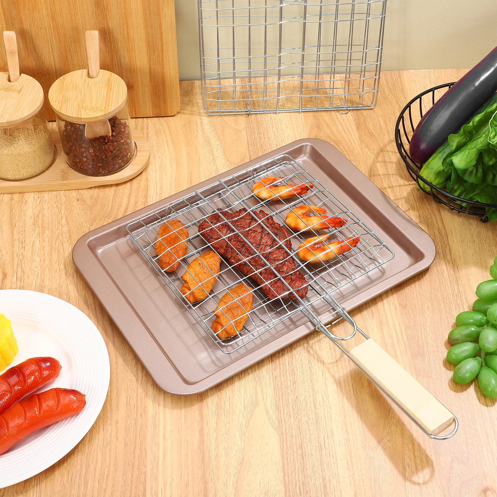 

2Pcs Stainless Steel Barbecue Grill Foldable Square Nonstick Cooking Grid for Outdoor Picnic Bbq Supplies Barbecue Net