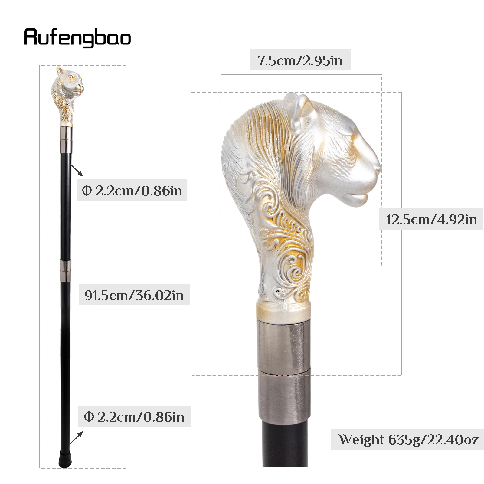 Yellow Resin Leopard Head Walking Cane Fashion Cane Decorative Cane Halloween for Cosplay Parties, for Cosplay & Party 92cm