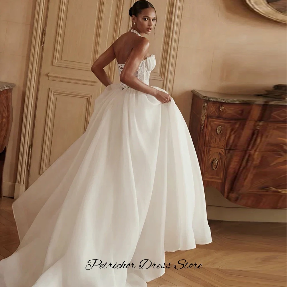 Luxury Appliques Lace Vestido De Novia Fashion Strapless Sleeveless Bridal Gowns Customized High Quality A-Line Wedding Dress