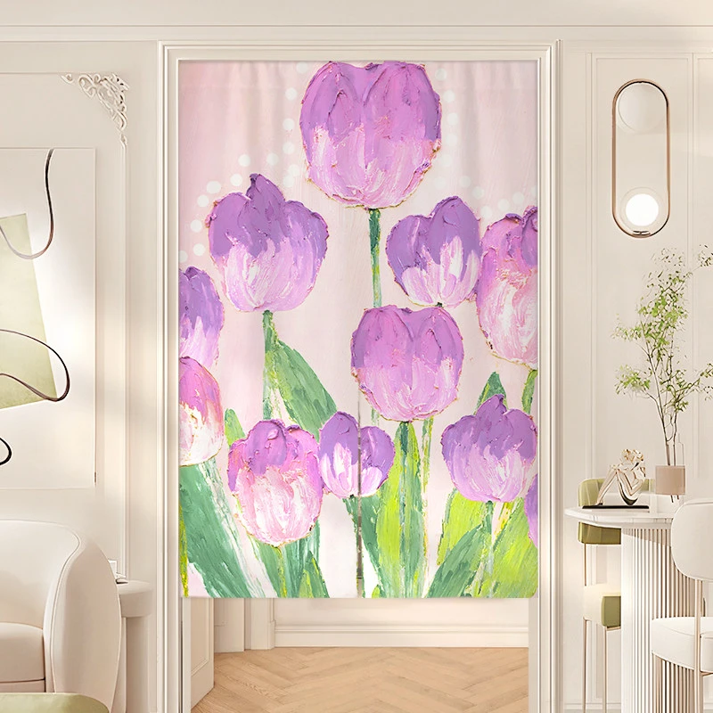 VIKAMA Oil Painting Tulip Noren Door Curtain, 6 Designs, Doorway Decor for Bedroom Living Room Kitchen