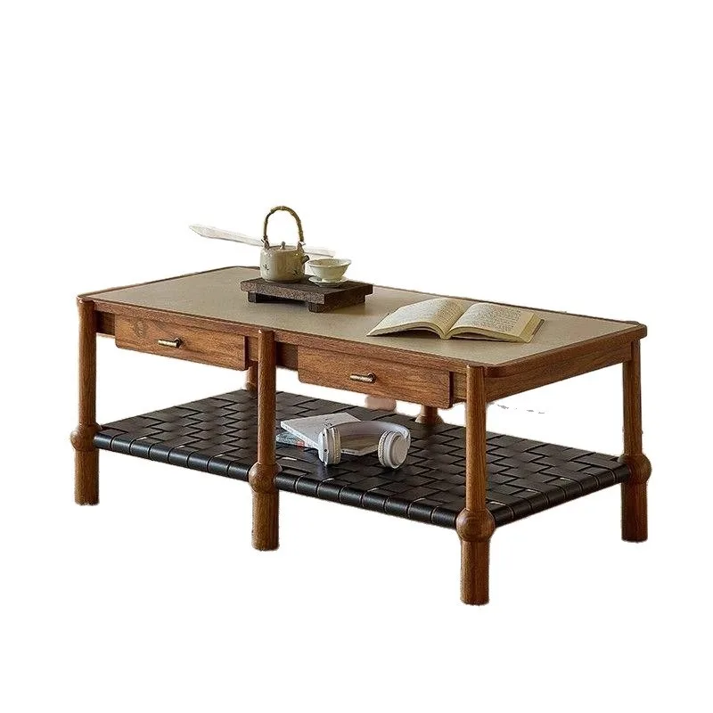 Retro log wind living room storage solid wood tea table double square table