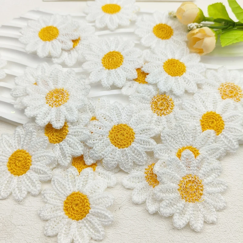 20 Stück 5,2 cm Chrysanthemen-Stickerei-Blumenapplikationen für DIY-Stirnbänder, Haarspangen, Stoffnäharbeiten und Dekorationsaufnäher – Detail 3
