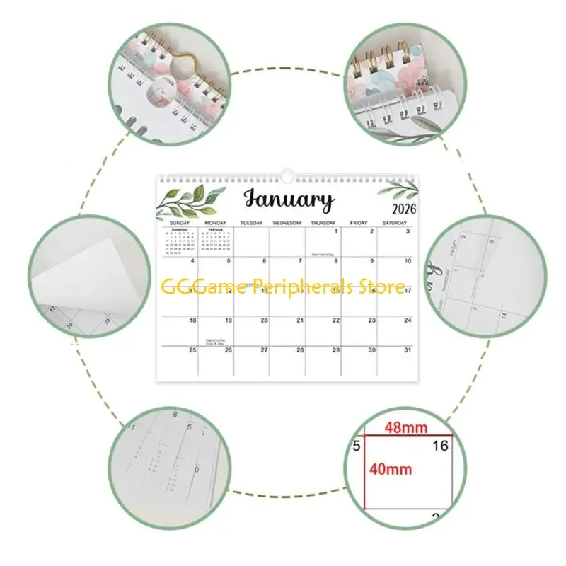 U55B 2026-2027 Wall Hanging Calendar Twin Coil Binding Calender 18 Month Runs from Jan 2026 to Jun 2027 For Daily Scheduling