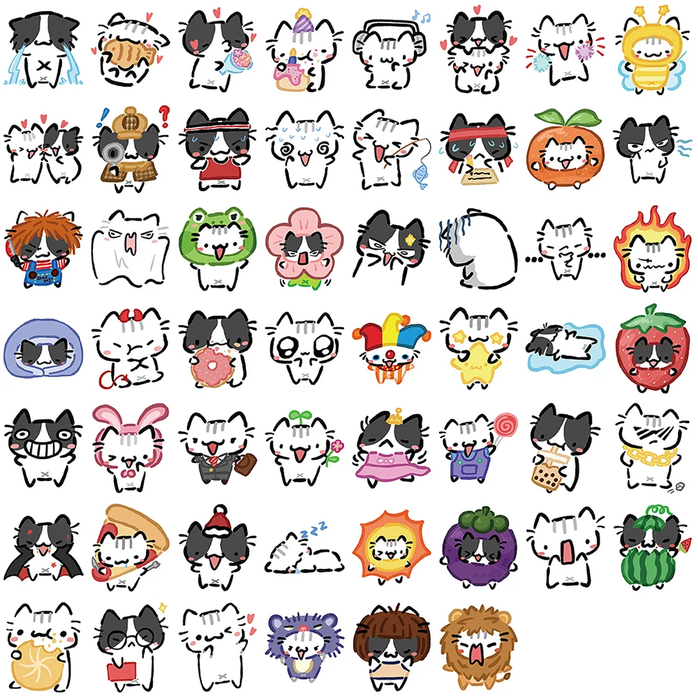54pcs Transparent Ins Style Cartoon Cat Stickers PVC Material Creative DIY Mobile Phone Envelope Scrapbook Waterproof Stickers.