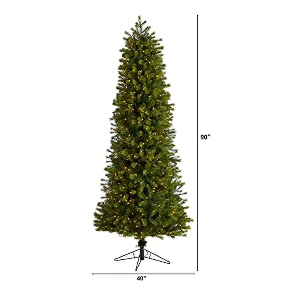 7.5ft Slim Colorado Mountain Spruce Christmas Tree 600 Multifunction Remote Control Warm White Micro LED Branches Metal Stand