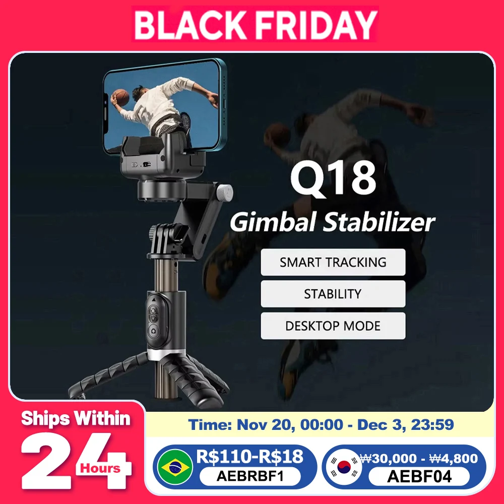 Q18 Gimbal Stabilizer Handheld Mobile Phone Selfie Stick Holder Fill Light Bluetooth for HUAWEI Xiaomi IPhone Follow Shoot Mode