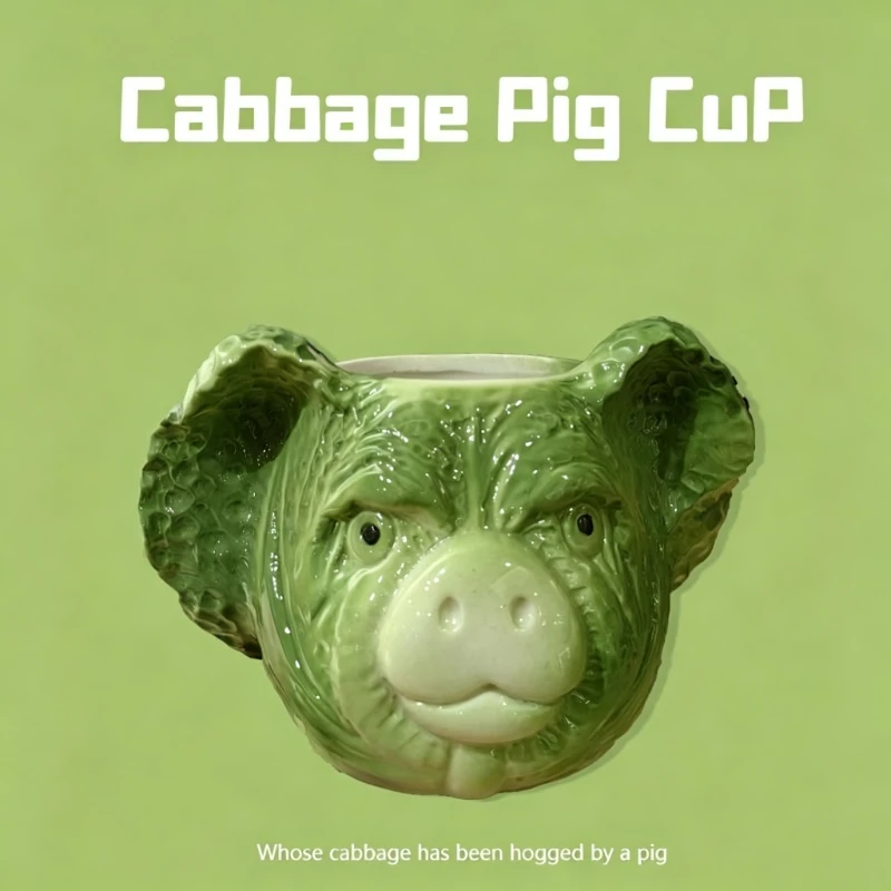 Cool Room Stuff Cabbage Pig Ceramic Mug Funny High Aesthetic Water Cup Personalized Couple Drinking Mug For Home Tabletop Use