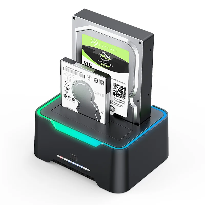 ULBS Hard Disk 2.5/3.5 Inch Enclosure USB 3.0 To SATA Dual Bay RGB Lamp Effect Hard Drive Docking Station Clone HDD SSD