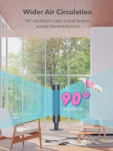 Башенный вентилятор с пультом дистанционного управления, 90 °   Осциллирующий тихий охлаждающий вентилятор, 42 или 36 дюймов, регулируемая по высоте, 5 скоростей, режим сна, 12 часов