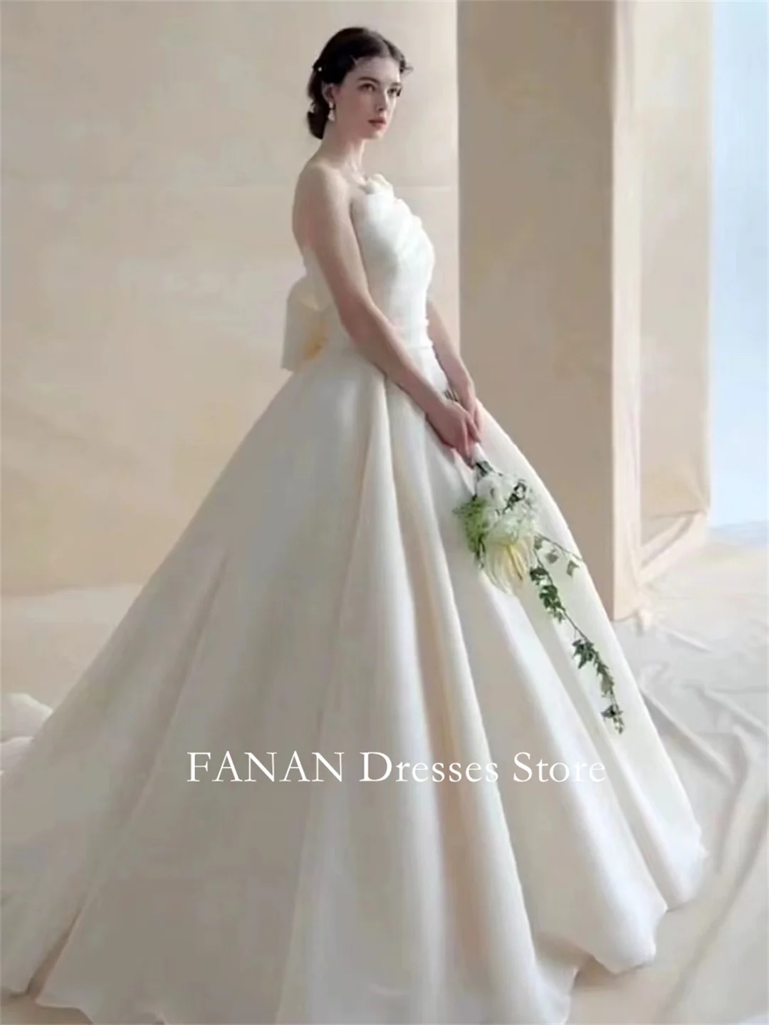 FANAN One-Shoulder Korea Ivory Backless Ball Gowns Wedding Dresses 웨딩드레스 Organza Custom Made Pretty  Bride Gowns Plus Size