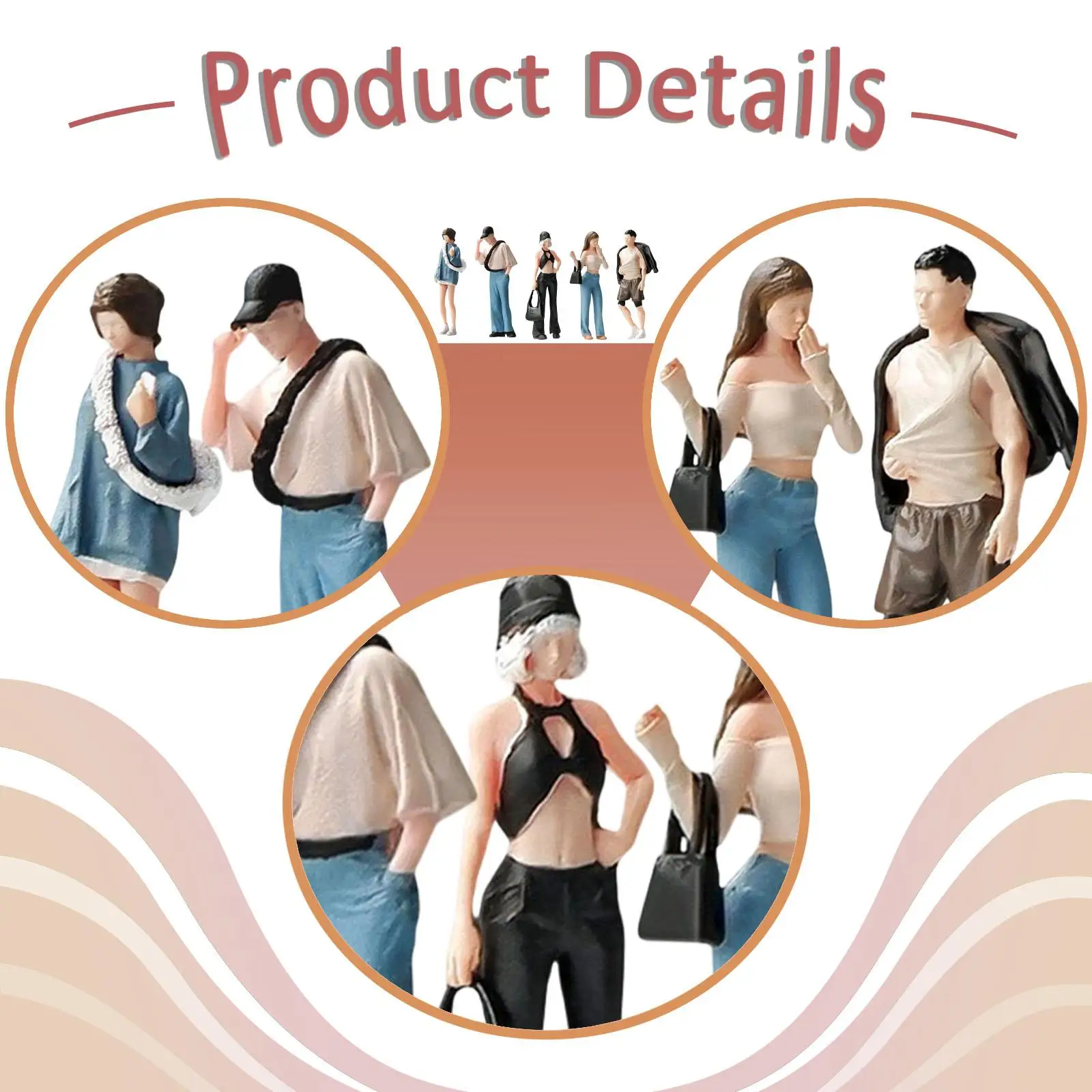 5Pcs 1/64 Scale Figures People Fashion Man Woman Figurines Miniature Character for Tabletop Diorama Sand Table Layout Decoration