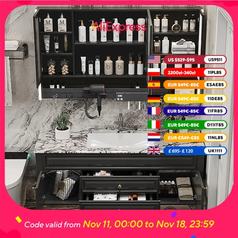 

Black Wooden Bathroom Cabinet Waterproof Modern Storage Shelf Bathroom Cabinet Mirror Vanity Badkamer Kastje Home Furniture