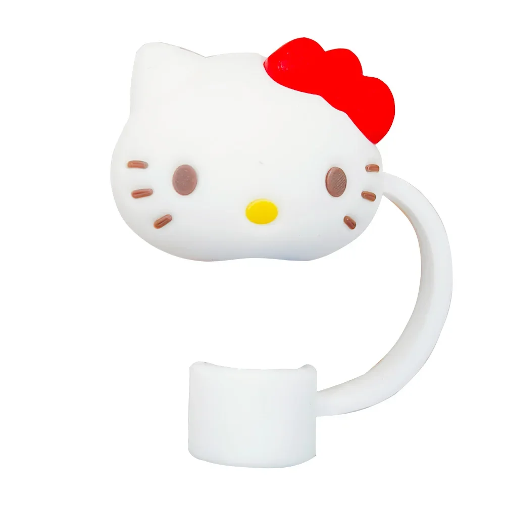 Taza de paja de la serie Sanrio Hello Kitty Kuromi Cinnamoroll, cubierta antipolvo, Linda taza decorada con adornos de regalo para niños, 10mm