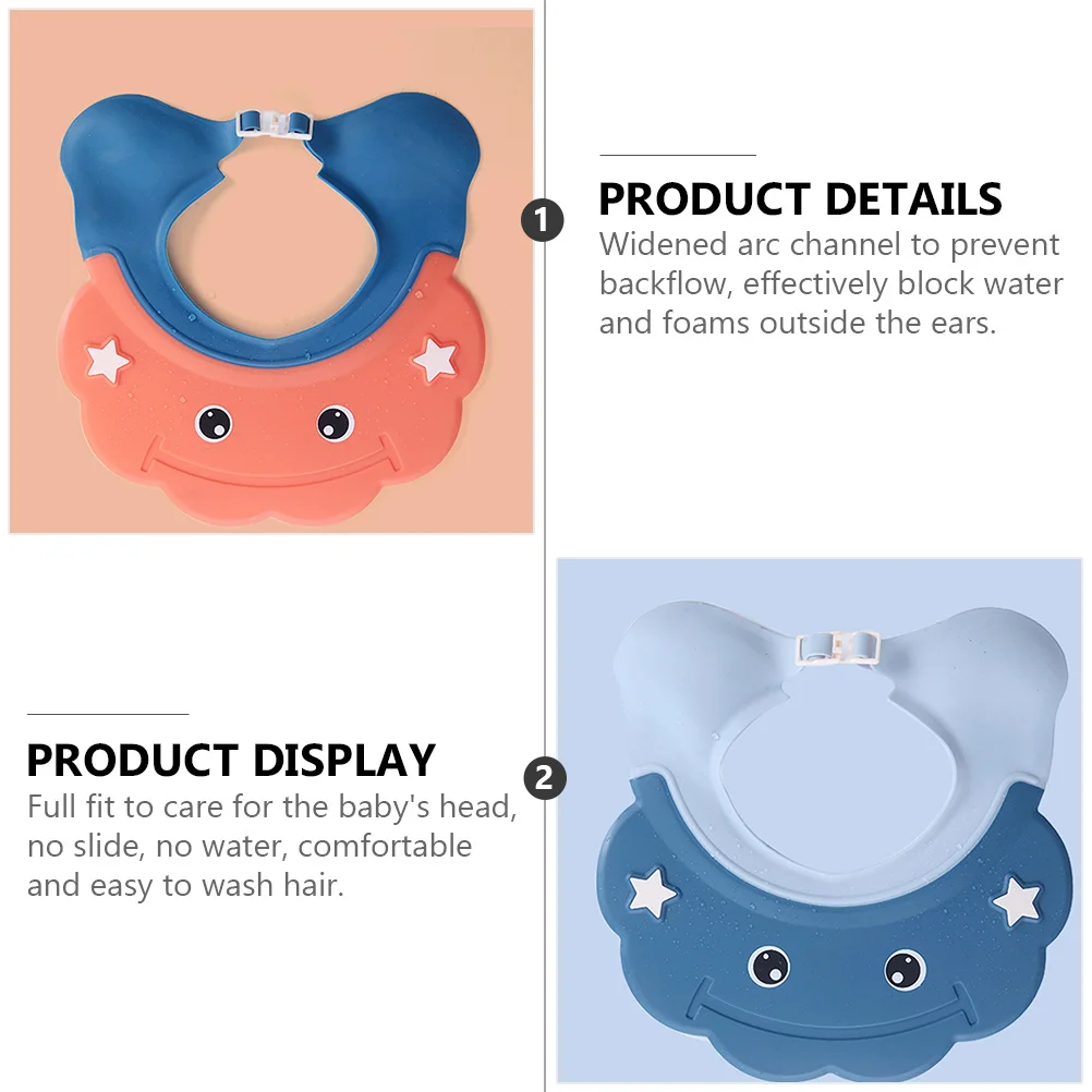 

2Pcs Baby Bathing Caps Waterproof Adjustable Cartoon Shower Shampoo Hats Non-Slip Comfortable PP Brim Protects Baby Eyes