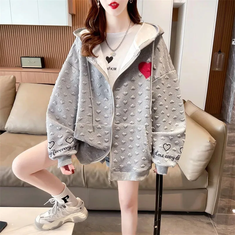 Love Cardigan Hoodie Jacket Women Spring Autumn New Loose Embroidered Casual Sportswear Design Sense Female Hooded Coat Tide